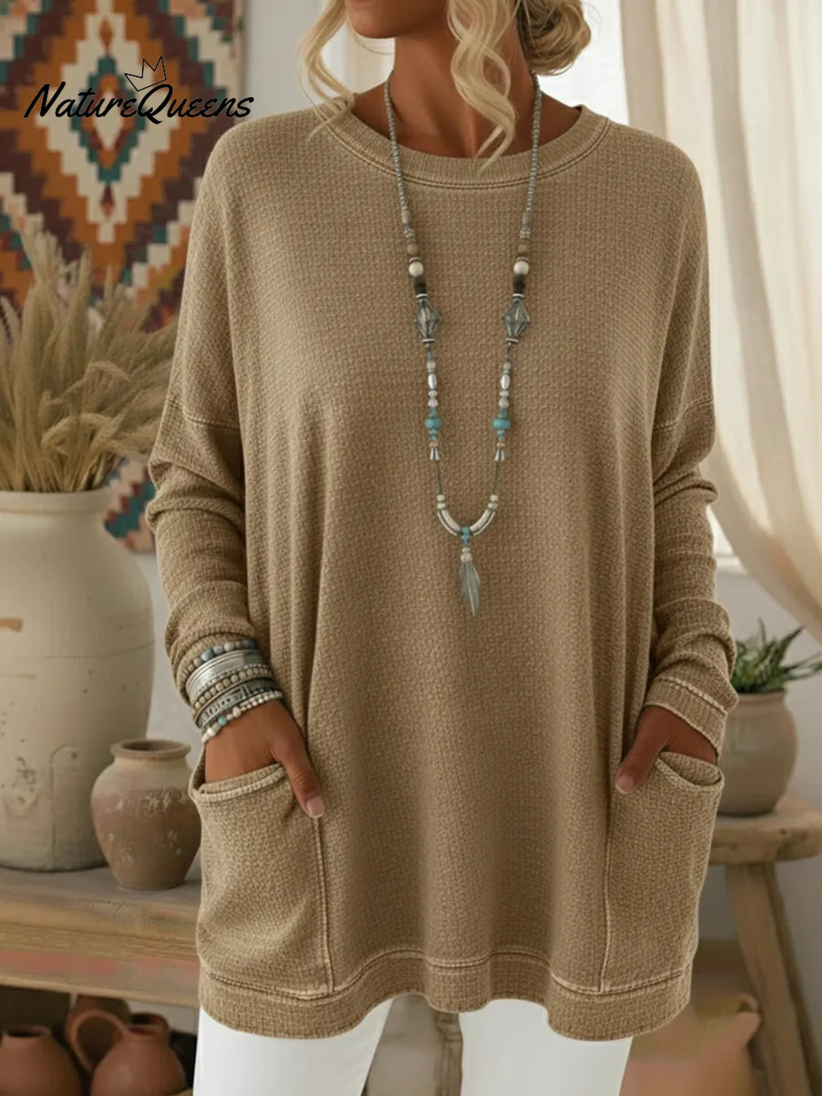 Casual Cozy Loose Denim Cotton Pocket Top