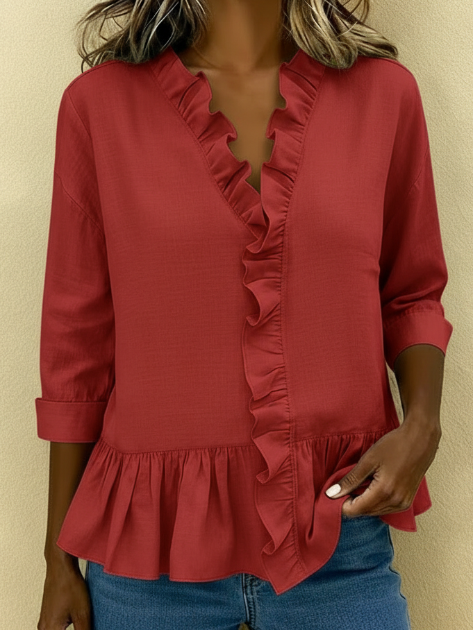 Casual And Elegant Ruffled Collar Cotton Shirt