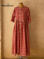 Vintage Plaid Print Button-up Loose Midi Dress