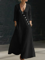 Minimalist Button-up V-neck Linen Dress