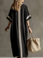 Women's Round Neck 3/4 Sleeve Casual Loose Cotton And Linen Dress