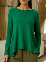 Women's Solid Color V-neck Bow Tie Long-sleeved Casual Loose Knit Sweater
