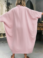 Casual Batwing Sleeve Cotton And Linen Dress