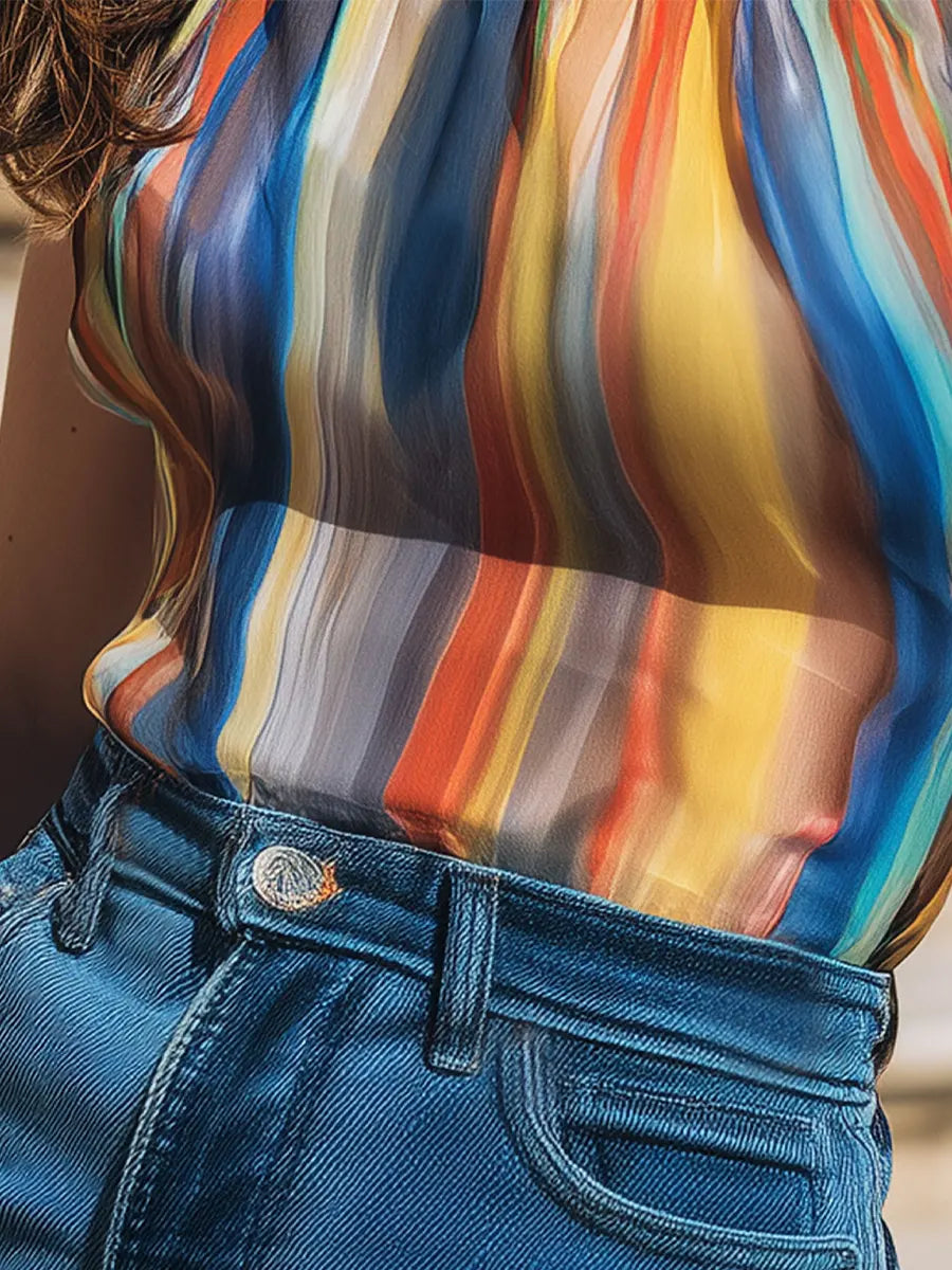 Women's Gradient Color Pattern Art Casual Stylish Chiffon Shirt