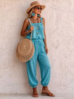 Boho-style Turquoise Shoulder Straps Jumpsuit