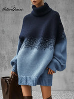 Women's Gradient High-Neck Loose Long Sweater