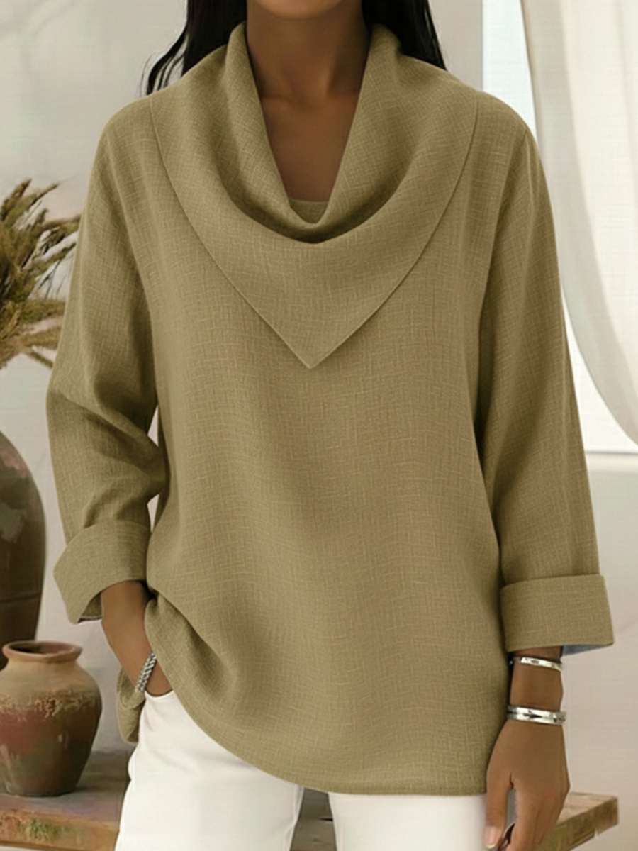 Retro Style Triangular Collar Cotton And Linen Top