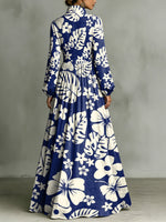 Vacation-style Large Floral Decorative Pattern Women's Long Sleeve Shirt Collar Dress
