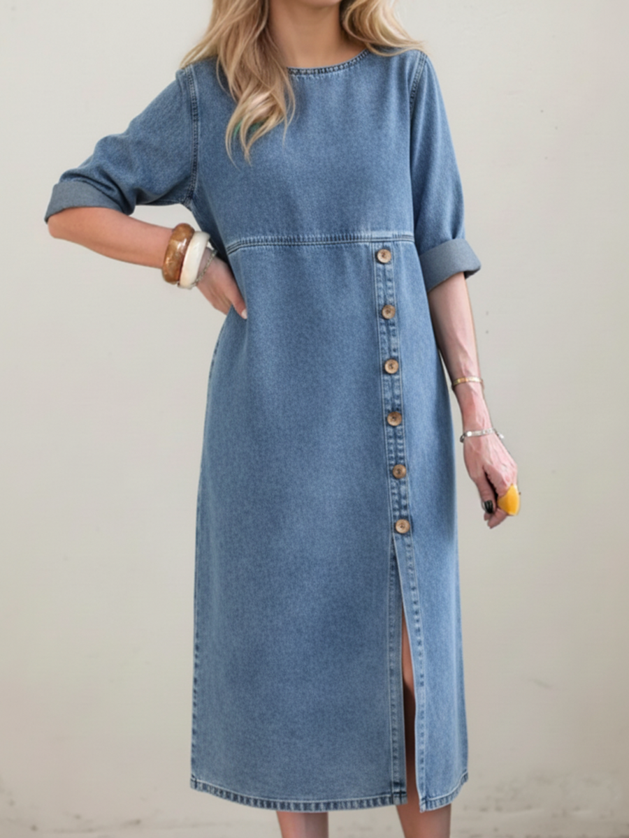 Retro Button-up Denim Cotton Dress