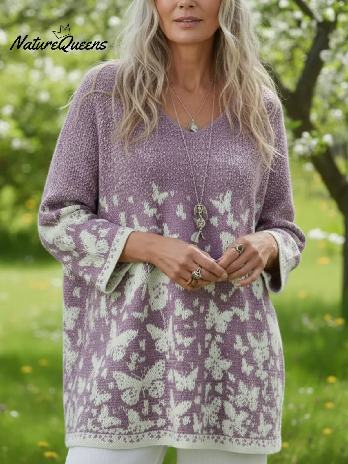 Butterfly Valley Art Print Cozy V-neck Sweater