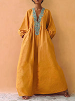 Boho Artistic Print Cotton-linen Maxi Dress