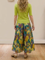 Cozy & Casual Knitted Top And Cotton Artistic-print Skirt Two-piece Set