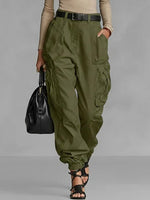 Women's Solid Color High-waisted Casual Loose Wide-leg Cargo Pants
