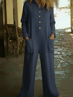 Casual Polo Collar Button-up Linen Jumpsuit