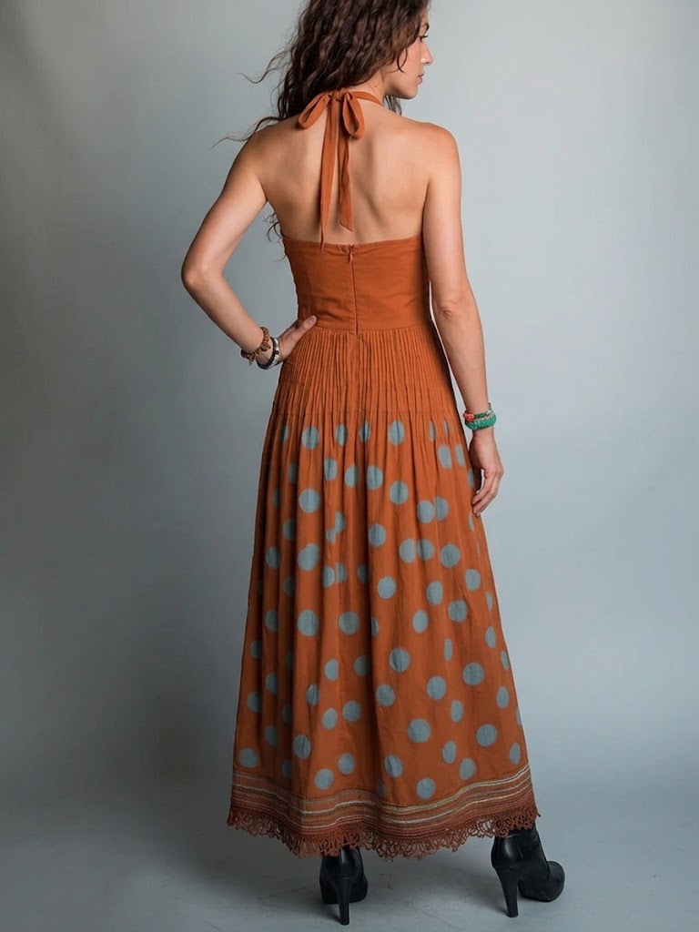 Bohemian Polka-dot Halter Linen And Cotton Dress