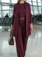 Women's Casual Cotton Cardigan And Pants Three-piece Set