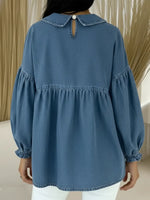 Women's casual Peter Pan collar denim cotton top