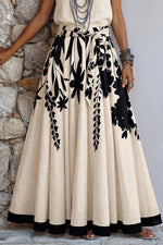 Artistic Floral & Leaf Print Cotton-linen Two-piece Set (skirt & Top)