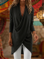 Casual Loose-fitting V-neck Crossover Denim Shirt Top