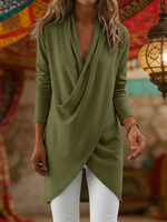 Elegant Casual Cross-over V-neck Linen-cotton Top
