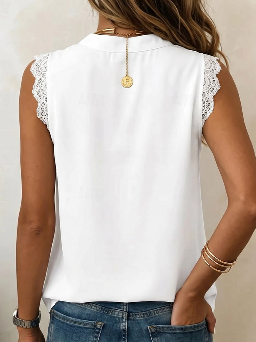 Women's V-neck Sleeveless Lace Top