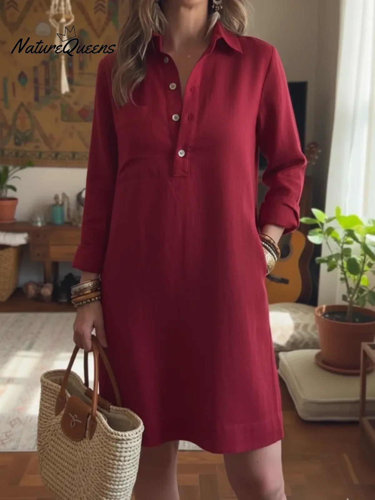 Classic Button-down Linen Shirt Dress
