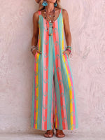 Boho-style Vintage Print Loose-fit Draped Jumpsuit