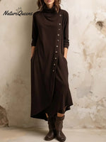 Women's Casual Asymmetrical Hem Button Cotton Dress