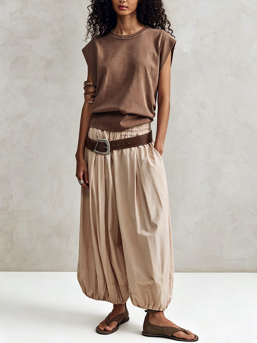 Women's Solid Color Art Comfortable Casual Top And Pants Cotton Linen Two-piece Set