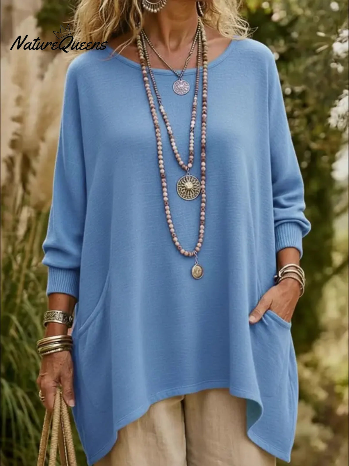 Casual Irregular Hem Pocket Sweater Pullover