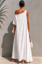Casual-chic Linen And Cotton One-shoulder Maxi Dress