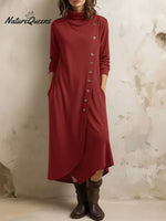 Women's Casual Asymmetrical Hem Button Cotton Dress