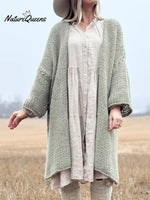 Casual And Cozy Solid-color Knitted Long Cardigan
