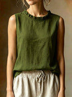 Women's Loose-fit Sleeveless Shirt With Ruffled Crew Neck