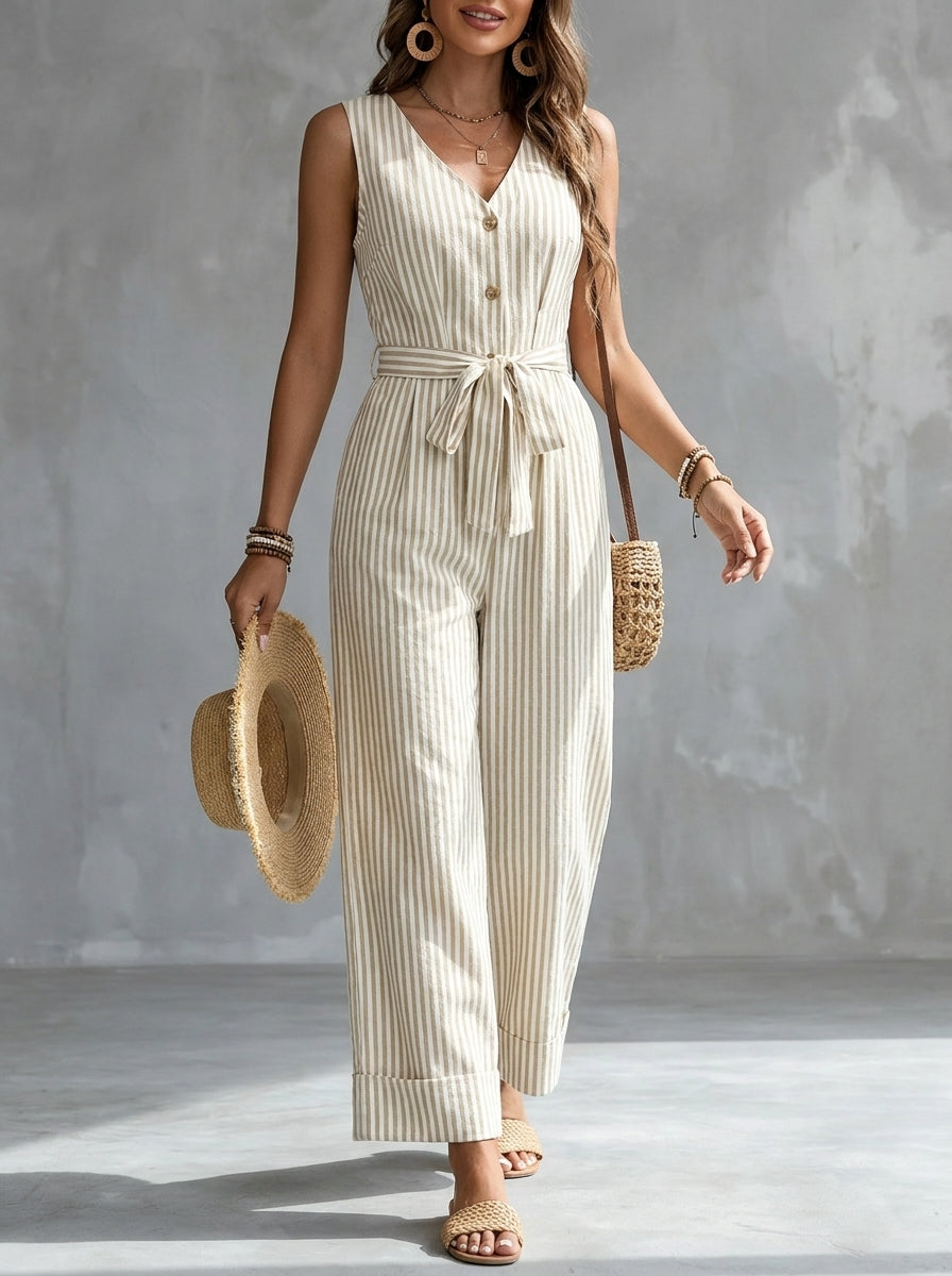 Mono informal minimalista a rayas para mujer