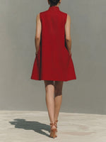 Women's Solid-color Stand-collar Sleeveless Loose-fit Casual Cotton Dress