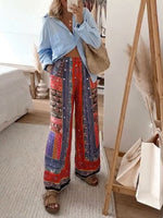 Pantalones de mujer con estampado estilo hippie y cintura elástica