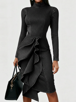 Elegant Multi-layered Ruffle Hem Denim Dress