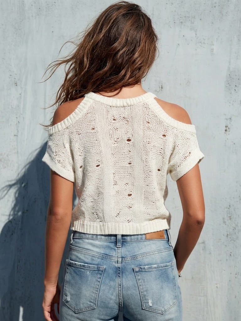 Casual Open-knit Cotton Top