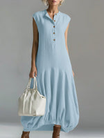 Women's Solid Color Round Neck Sleeveless Casual Loose Cotton And Linen Dress