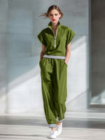 Athletic-casual Style Half-zip Cotton Top And Pants Two-piece Set
