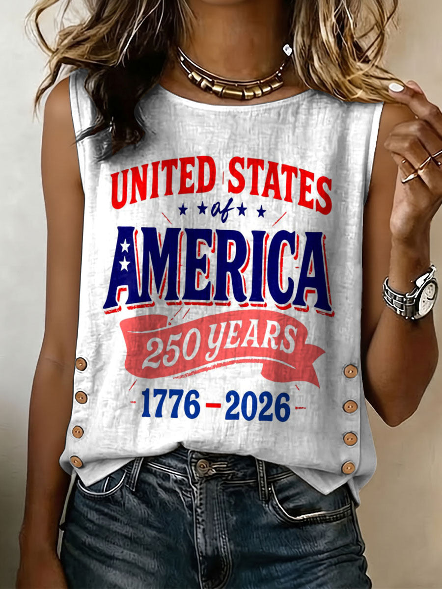 Independence Day Decorative Pattern Women's No Sleeve Cotton Shirt