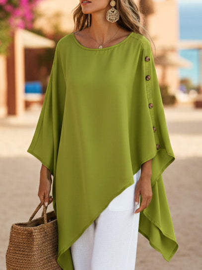 Elegant Flowing Irregular-hem Satin Blouse Top