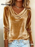 Women's Velvet Draped Neck Top