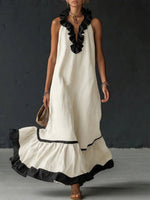 Elegant And Romantic Ruffled Color-blocked Maxi Dress