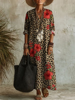 Women's Leopard Print Gradient Casual Cotton-linen Maxi Dress