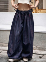 Women's Vintage-print Cotton Wide-leg Pants — Loose-fit Casual Trousers With Elastic Waist