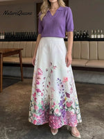 Women's colorful floral print A-line skirt