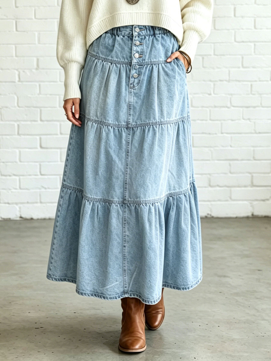 Women's Casual Maxi Denim Skirt