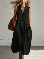 Casual Cozy Button-up Cotton Dress